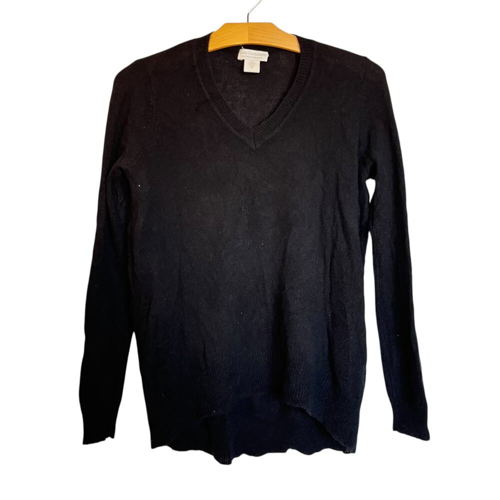 Oats Cashmere by Debra Hayburn Black Cashmere V-Neck Sweater Pullover Size M